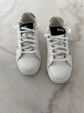 BOSS White Sneakers with Black Logo Accents